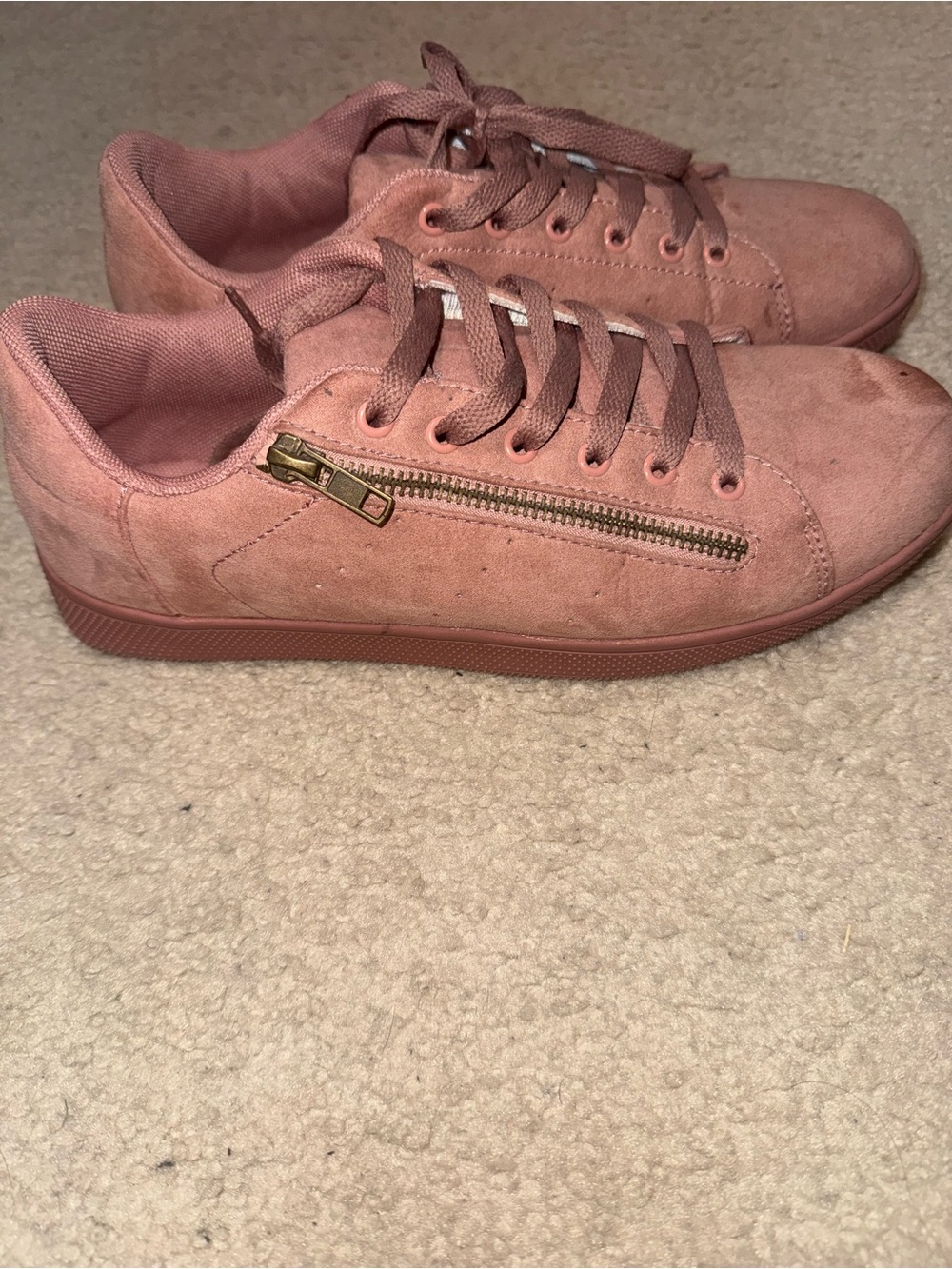 JustFab Rose Pink Suede Lace-Up Sneakers with Side Zip Accent